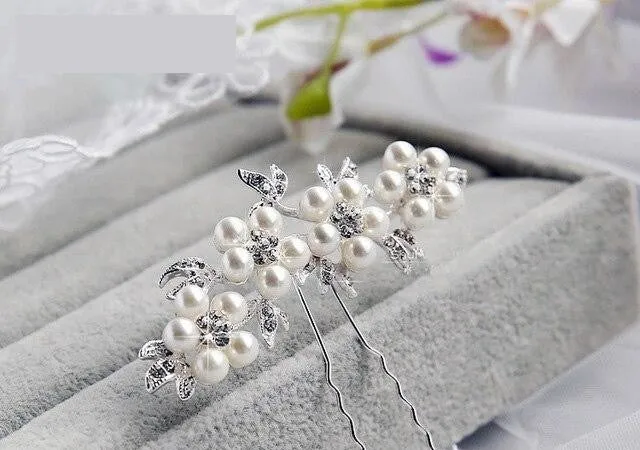 1 Piece Bridal Wedding Imitated Pearl Crystal Flower Hair Pin Hair Accessory