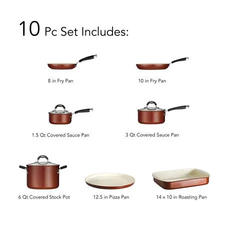 10-Piece Cookware/Bakeware Set, Metallic Copper