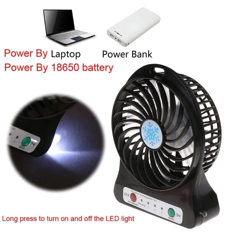 1200mAh Rechargable USB Portable 3 Speed Mini Fan