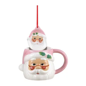 16 oz. Ceramic Santa Mug and Ornament Set - Pink