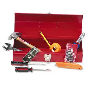 16-piece Light-duty Office Tool Kit, Metal Box, Red