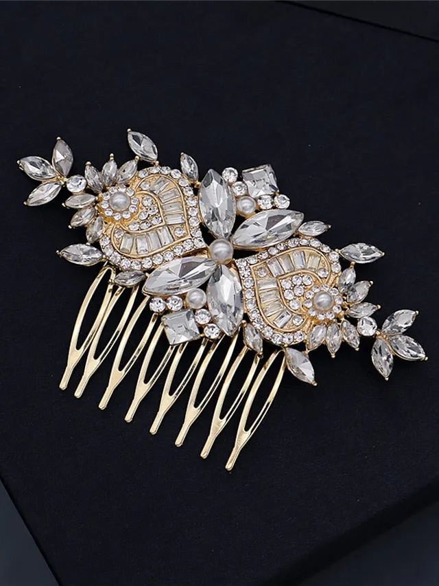 1pc Hair Combs Hairpin Comb For Wedding Party Evening Gift Date Creative Classic Rhinestone Alloy Silver Golden for Women