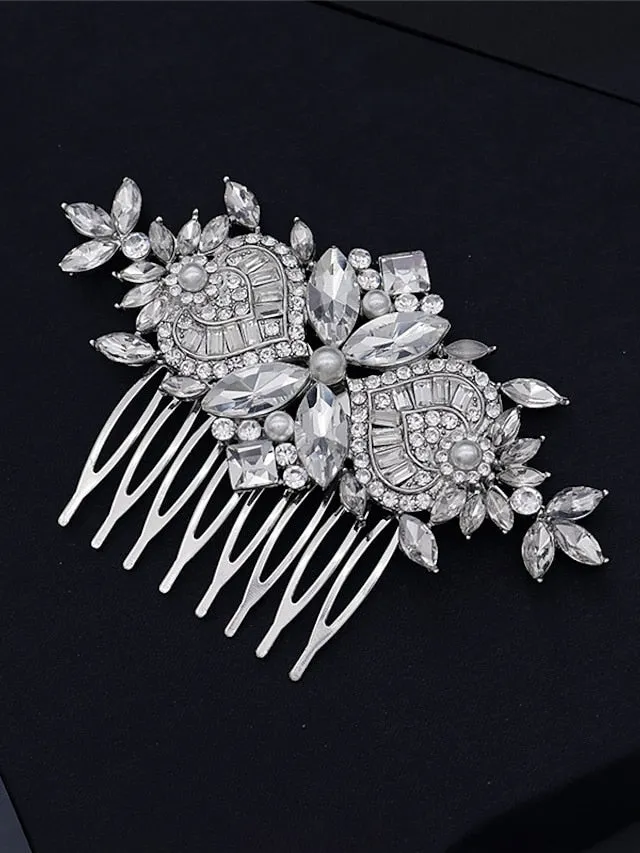 1pc Hair Combs Hairpin Comb For Wedding Party Evening Gift Date Creative Classic Rhinestone Alloy Silver Golden for Women