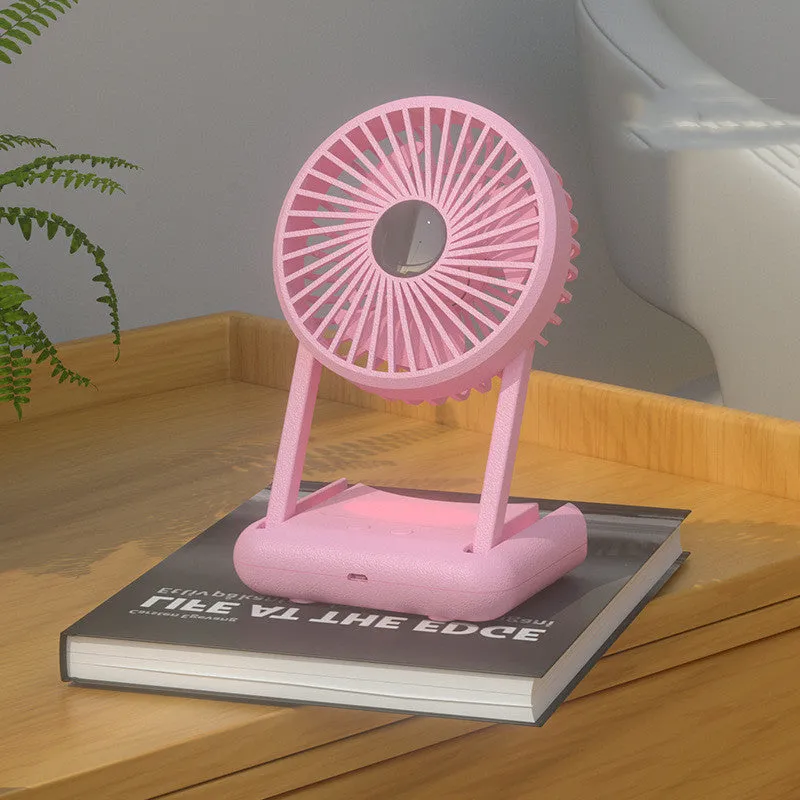 23 Hours Mini Silent Handheld Fan LED Night Light Fan Desktop Folding Small Electric Fan Portable Fan