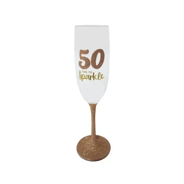 50th Birthday Gold Sparkle Flute Glass