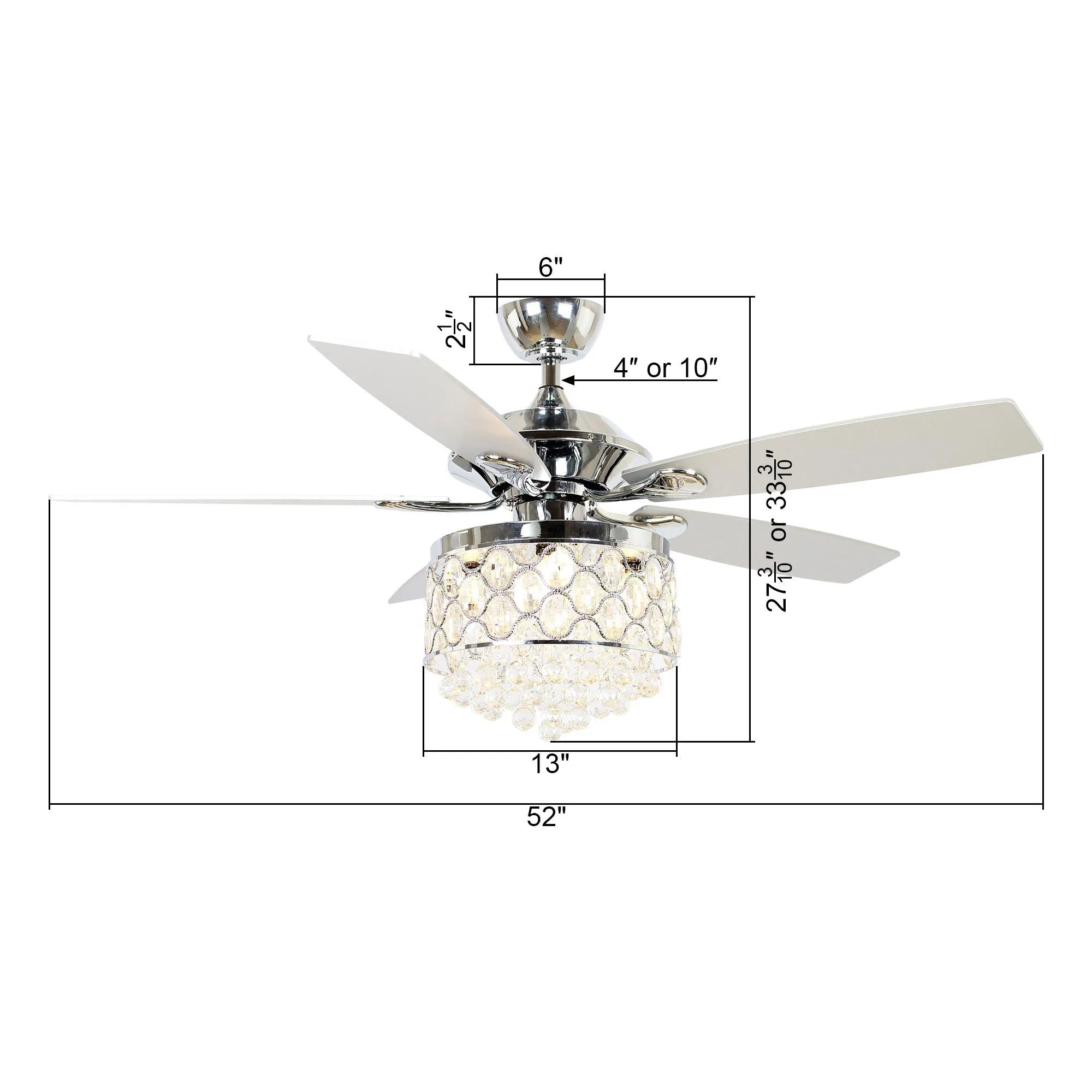 52" Berkshire Modern Downrod Mount Reversible Crystal Ceiling Fan with Lighting and Remote Control