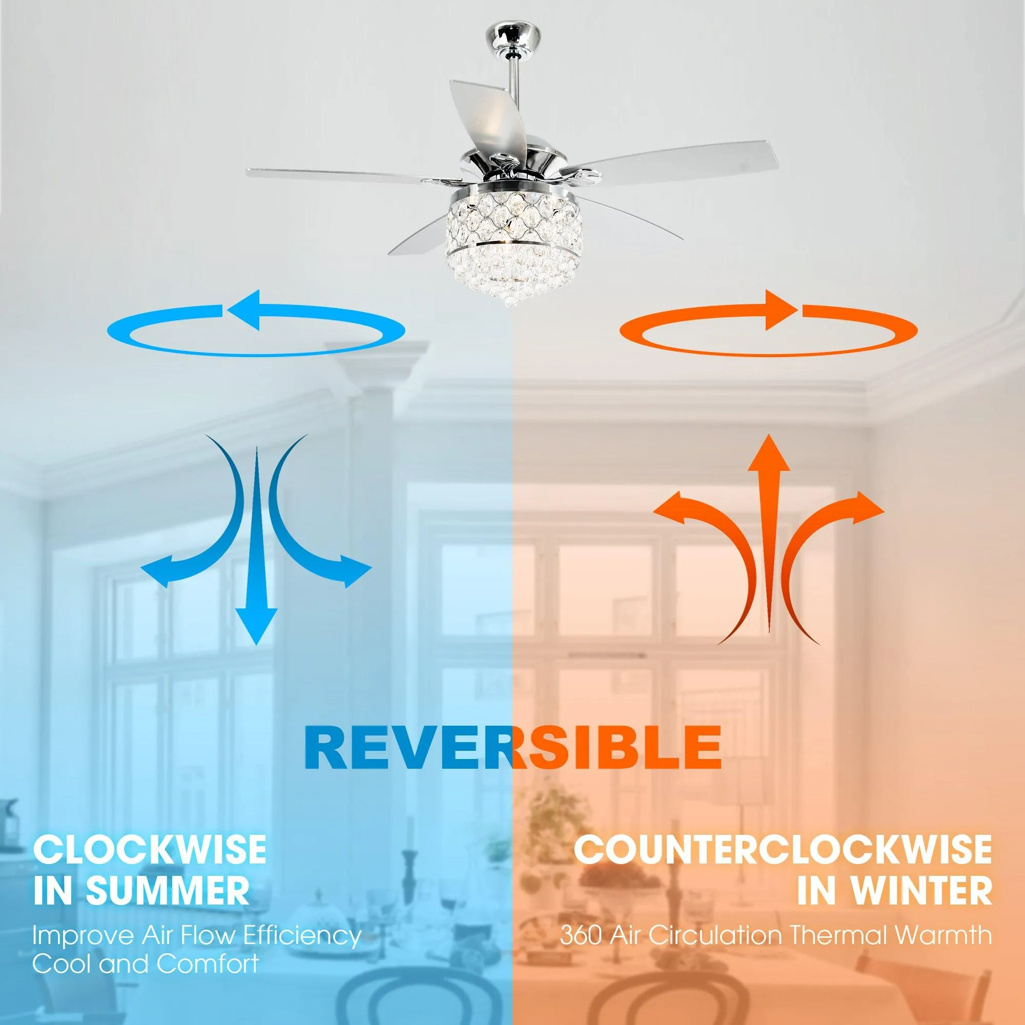 52" Berkshire Modern Downrod Mount Reversible Crystal Ceiling Fan with Lighting and Remote Control