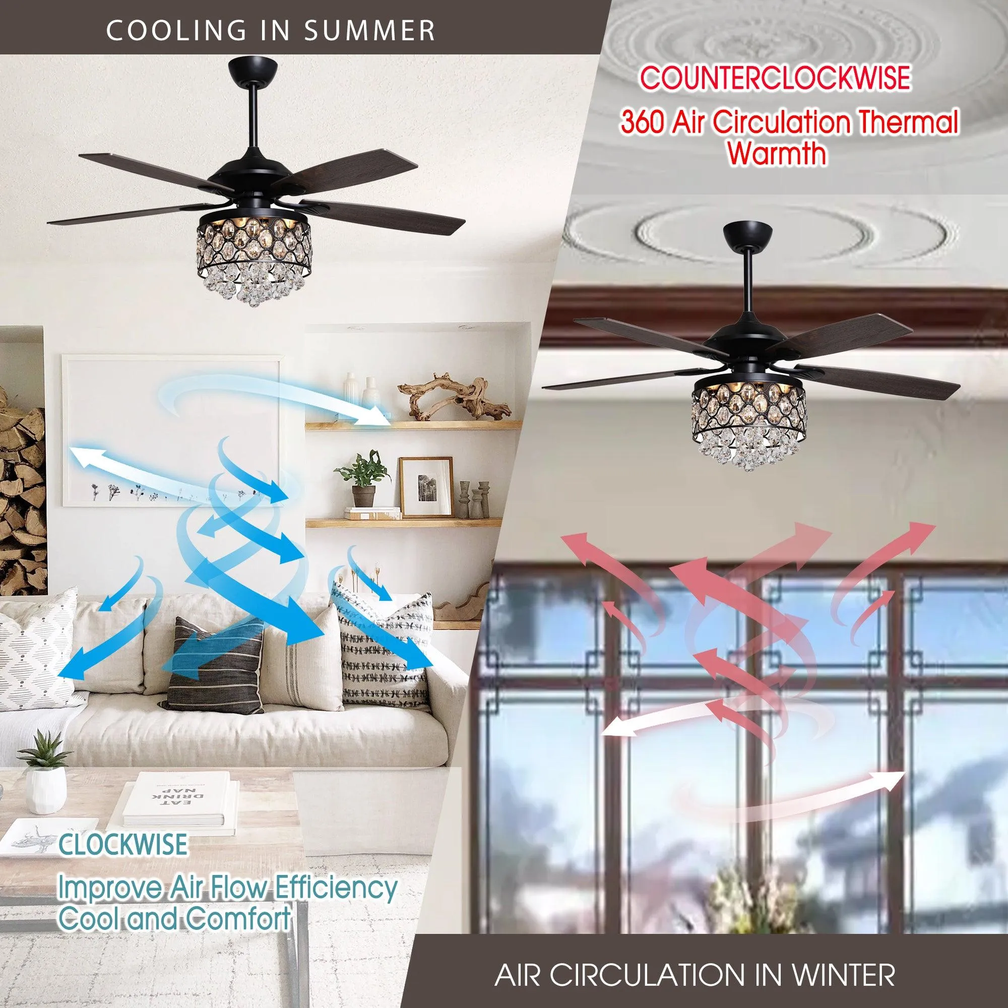 52" Berkshire Modern Downrod Mount Reversible Crystal Ceiling Fan with Lighting and Remote Control