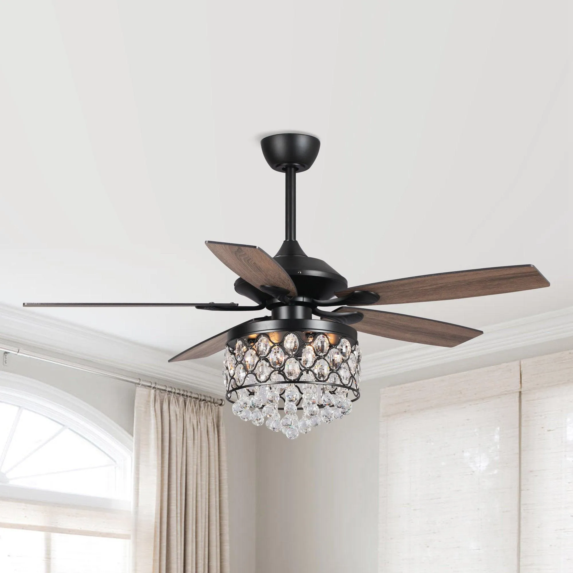 52" Berkshire Modern Downrod Mount Reversible Crystal Ceiling Fan with Lighting and Remote Control