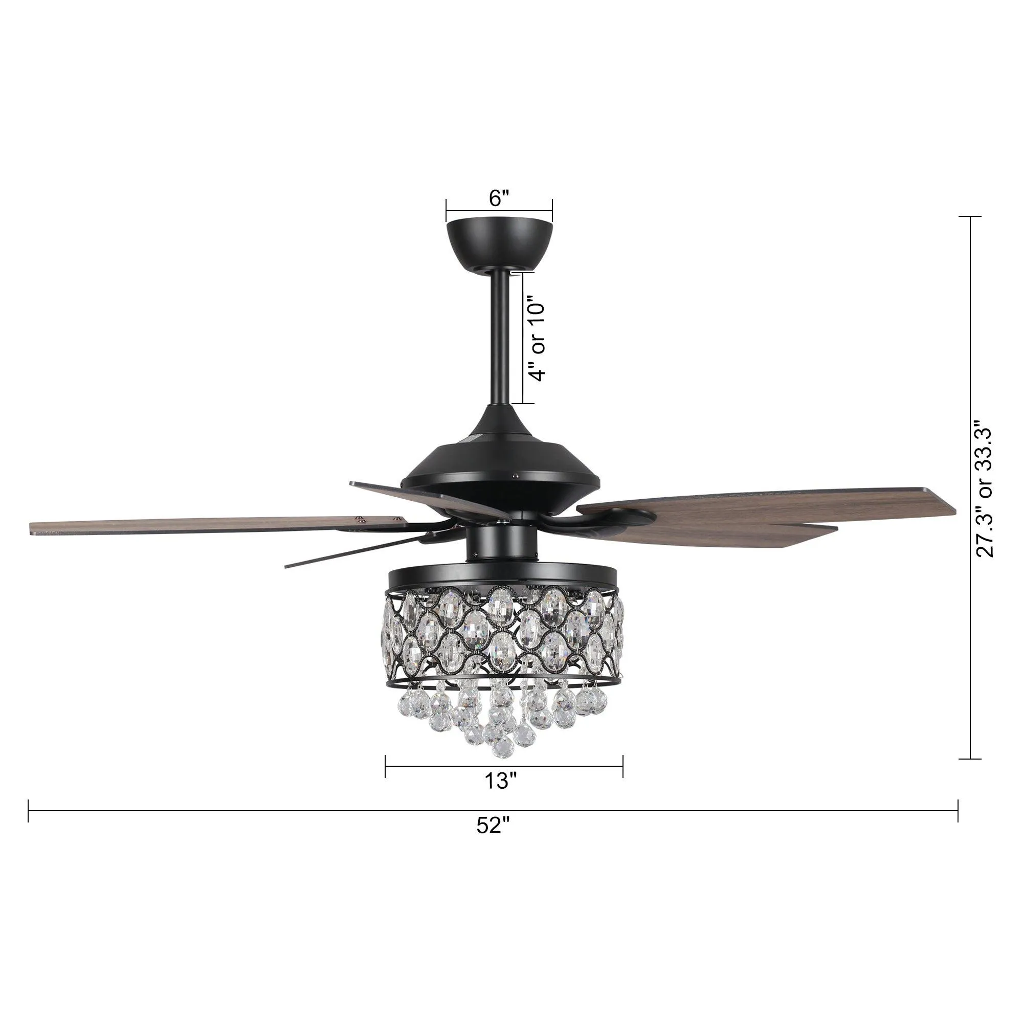 52" Berkshire Modern Downrod Mount Reversible Crystal Ceiling Fan with Lighting and Remote Control