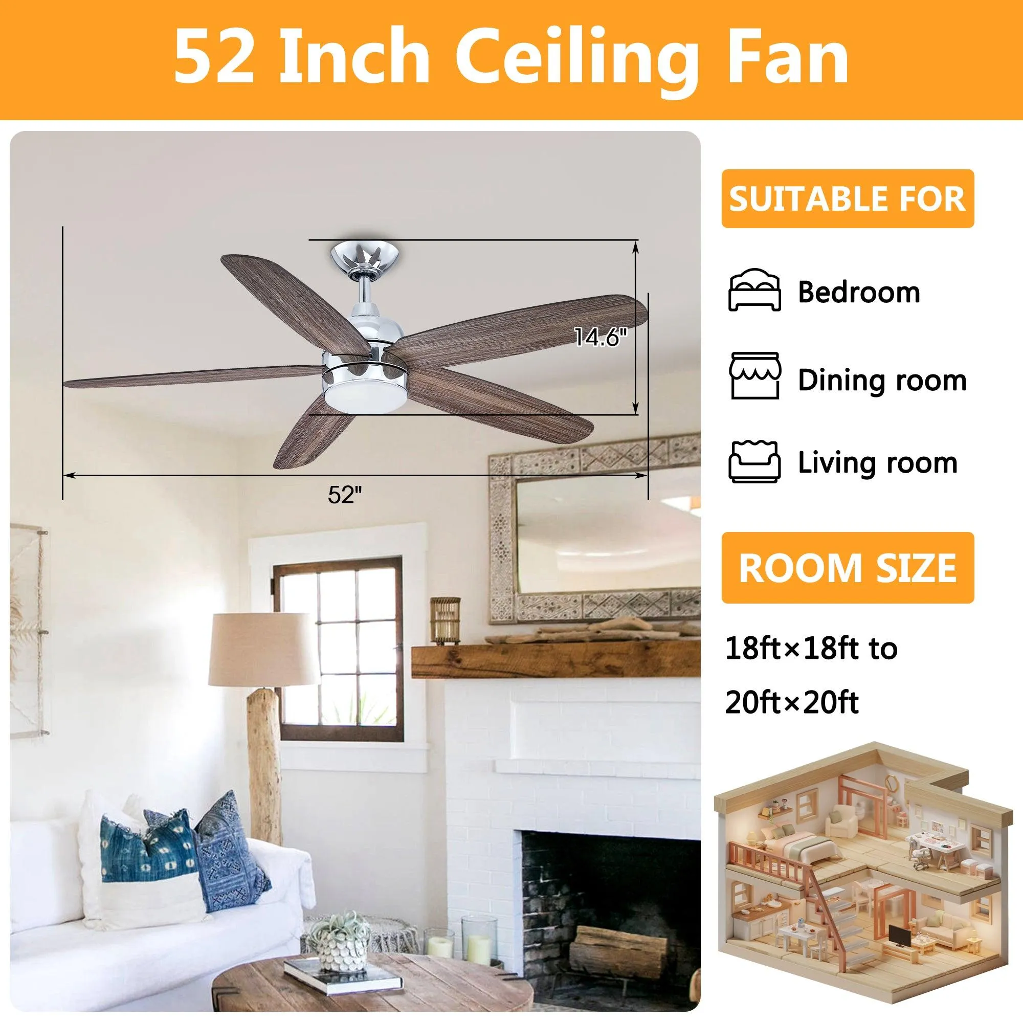 52" Dicken Farmhouse Downrod Mount Reversible Crystal Ceiling Fan with Lighting and Remote Control