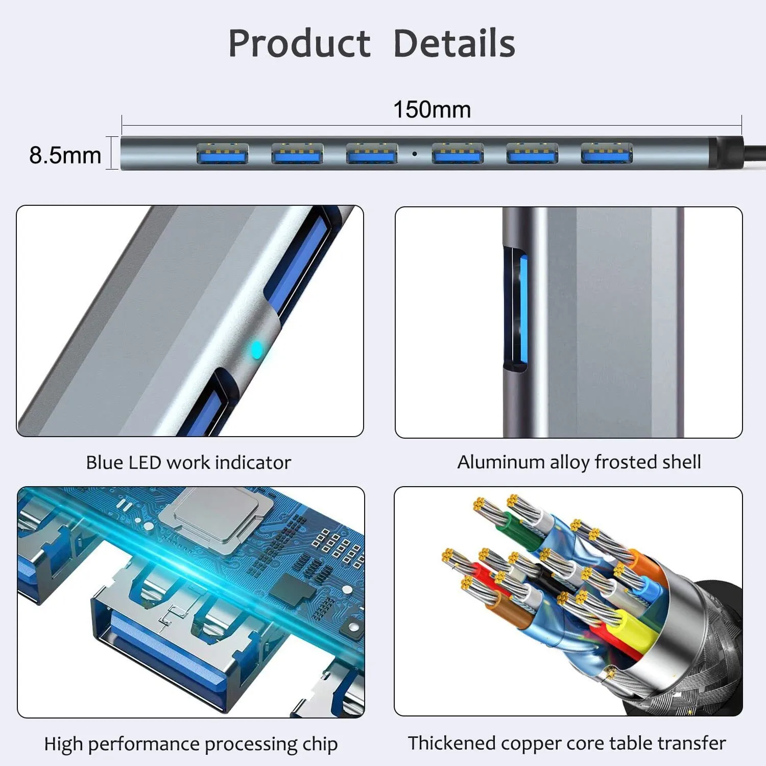 7-Port Aluminum USB 3.0 & C Hub for MacBook, Laptops