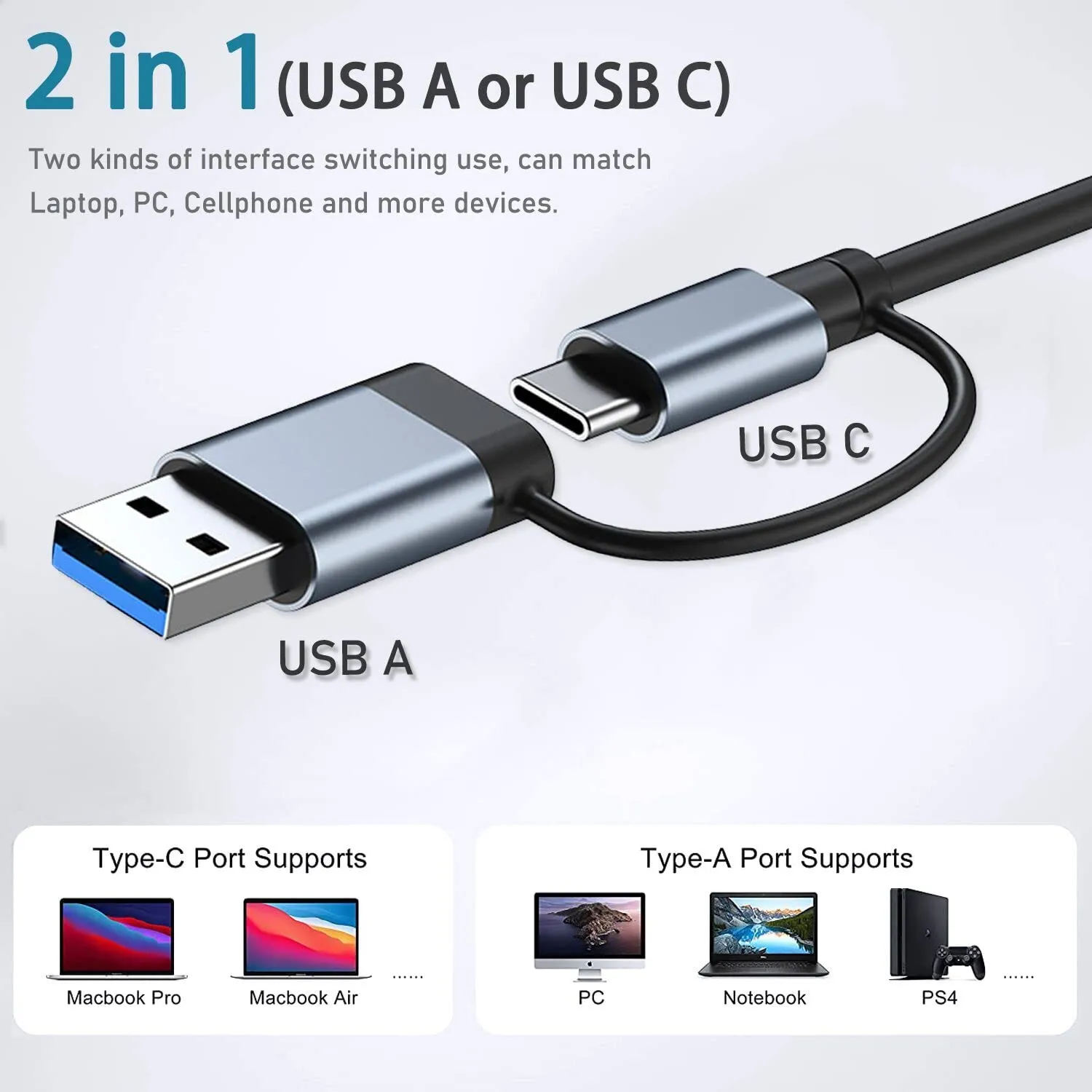 7-Port Aluminum USB 3.0 & C Hub for MacBook, Laptops