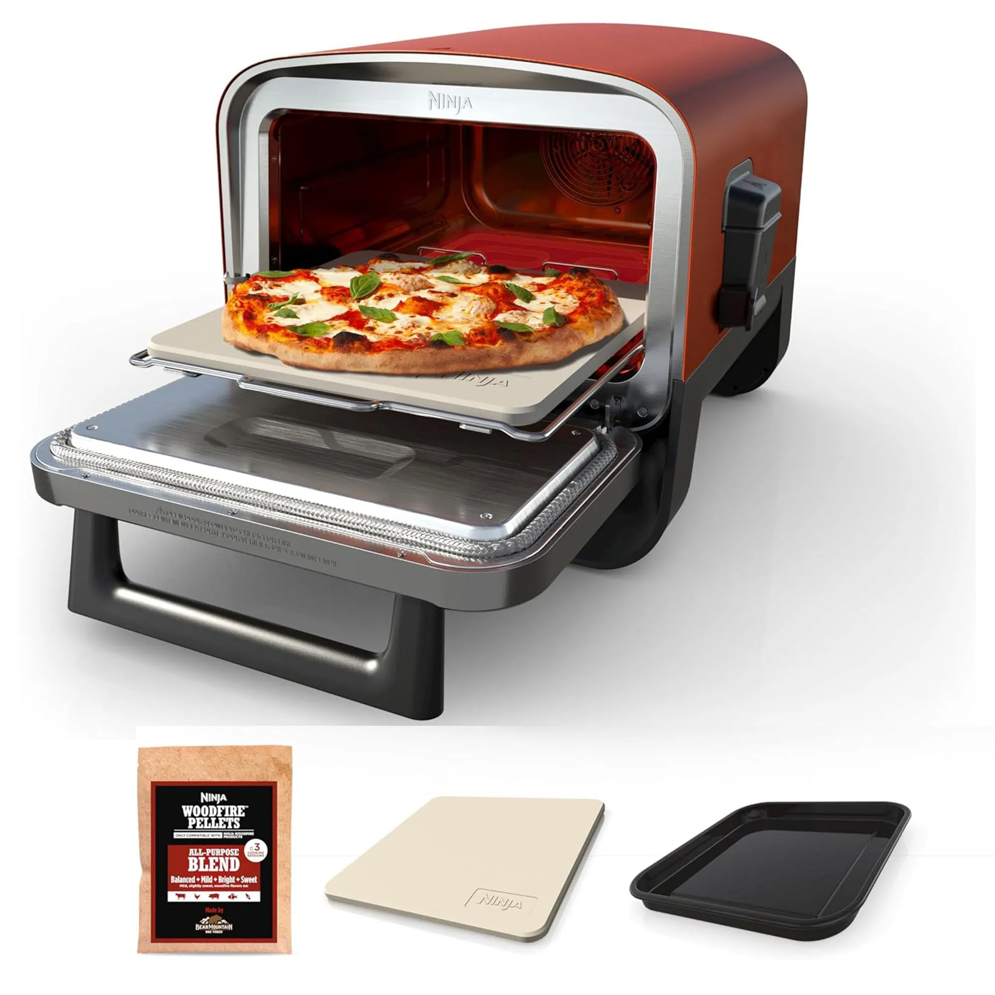 8-in-1 Electric Programmable Metal Woodfire Pizza Oven w/ Timer, Red (Open Box)