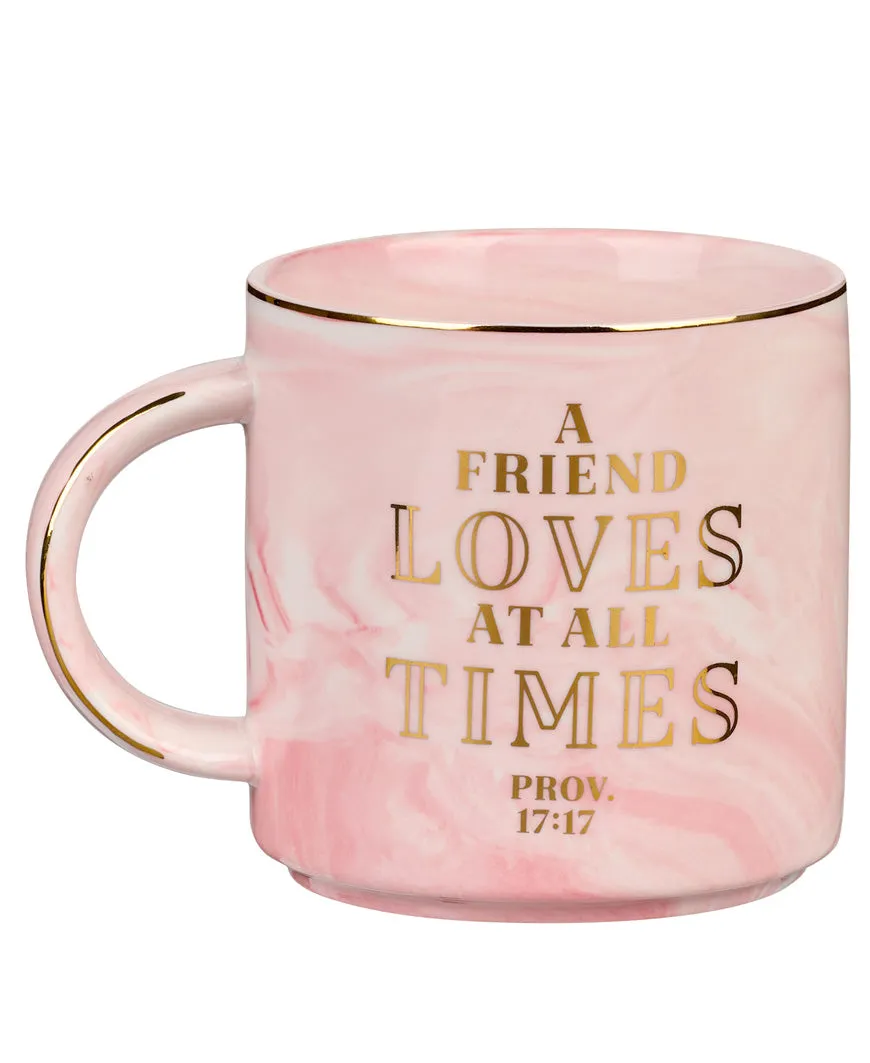 A Friend Loves At All Times Pink Marbled Ceramic Mug