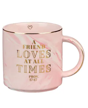 A Friend Loves At All Times Pink Marbled Ceramic Mug