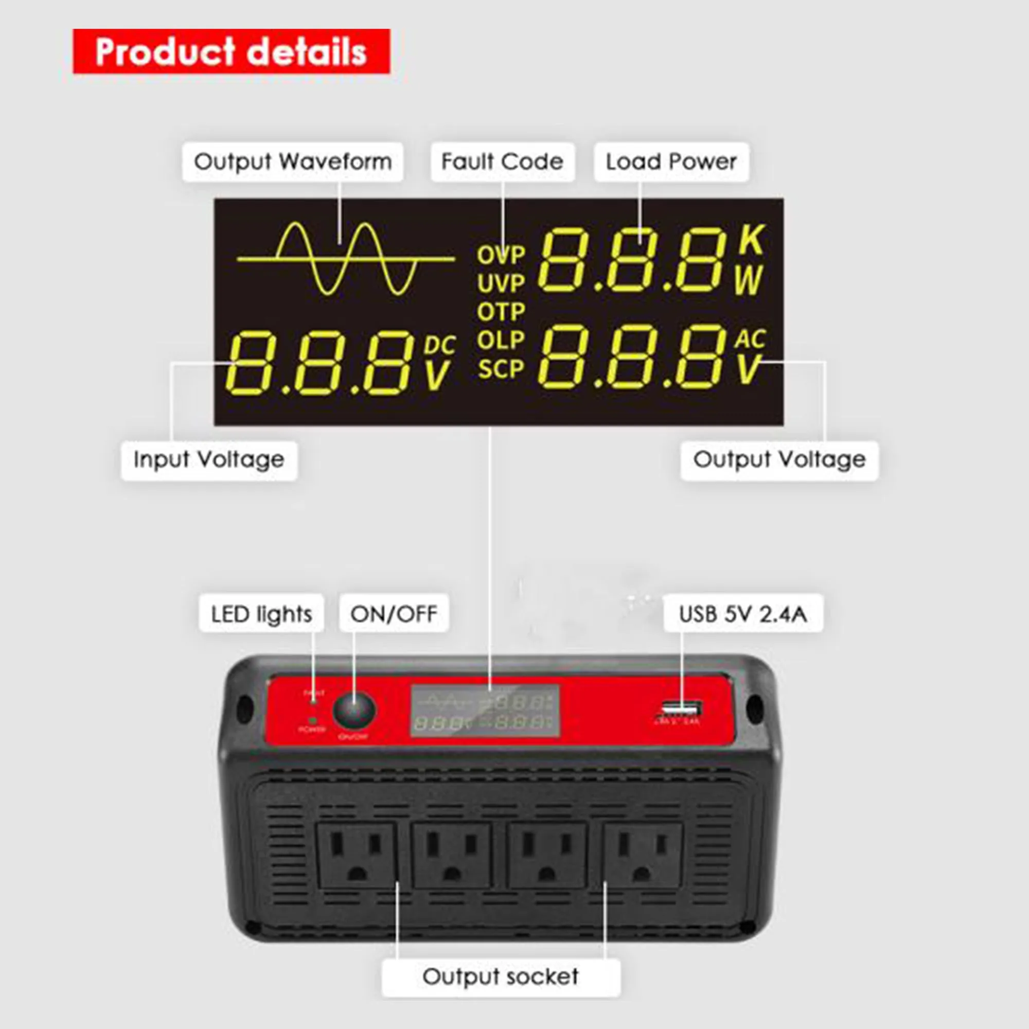 Acopower 1500W Power Inverter 12VDC to 120VAC