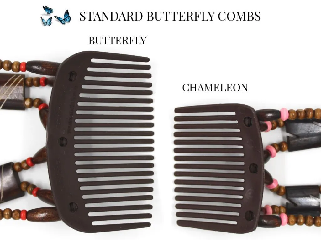 African Butterfly Thick Hair Comb - Beada Brown 182