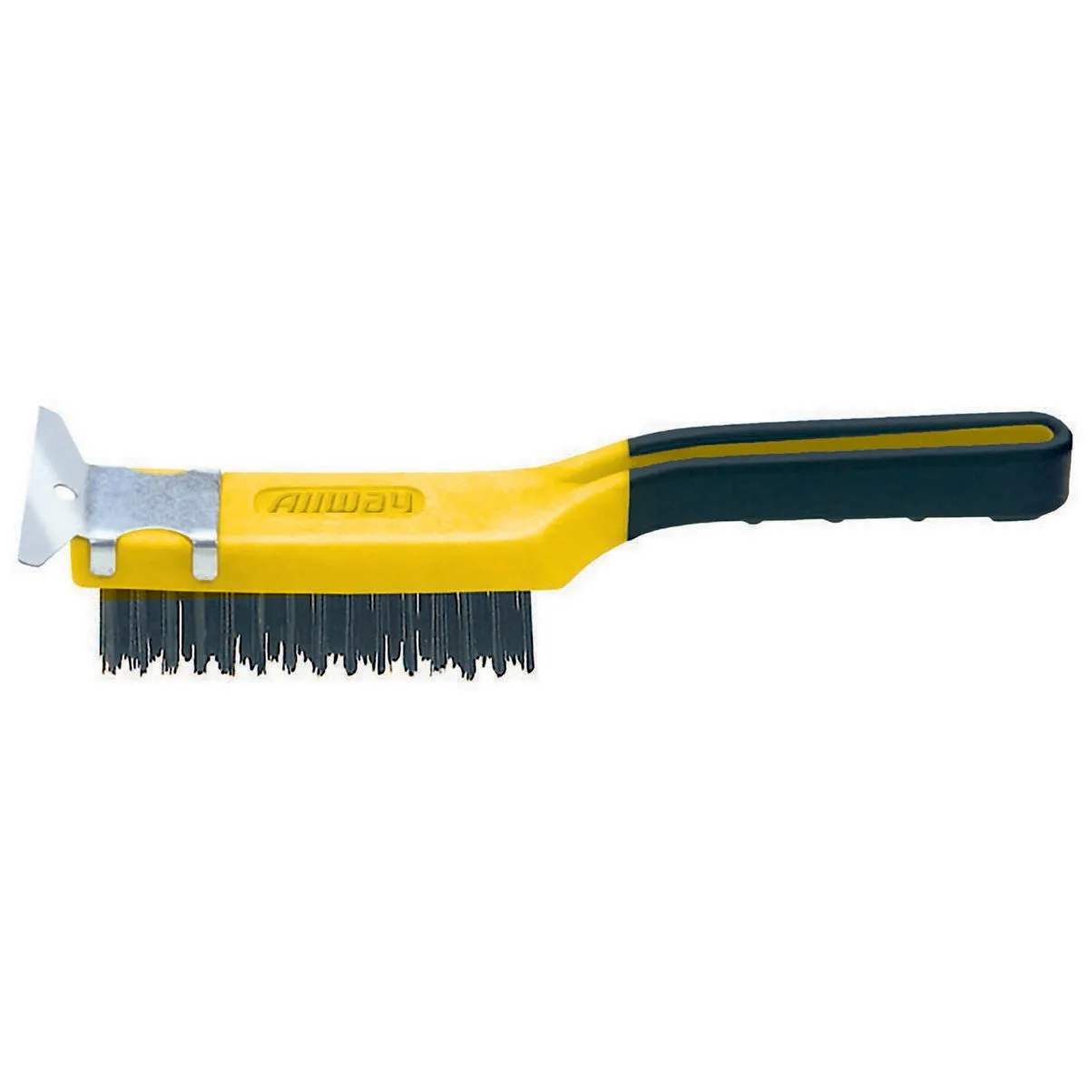 Allway 4 x 11 Soft Grip Carbon Steel Wire Brush W/Scraper, Labelled