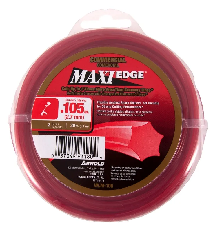 ARNOLD Maxi Edge WLM-105 Trimmer Line, 0.105 in Dia, 30 ft L, Polymer, Red :CD: QUANTITY: 1