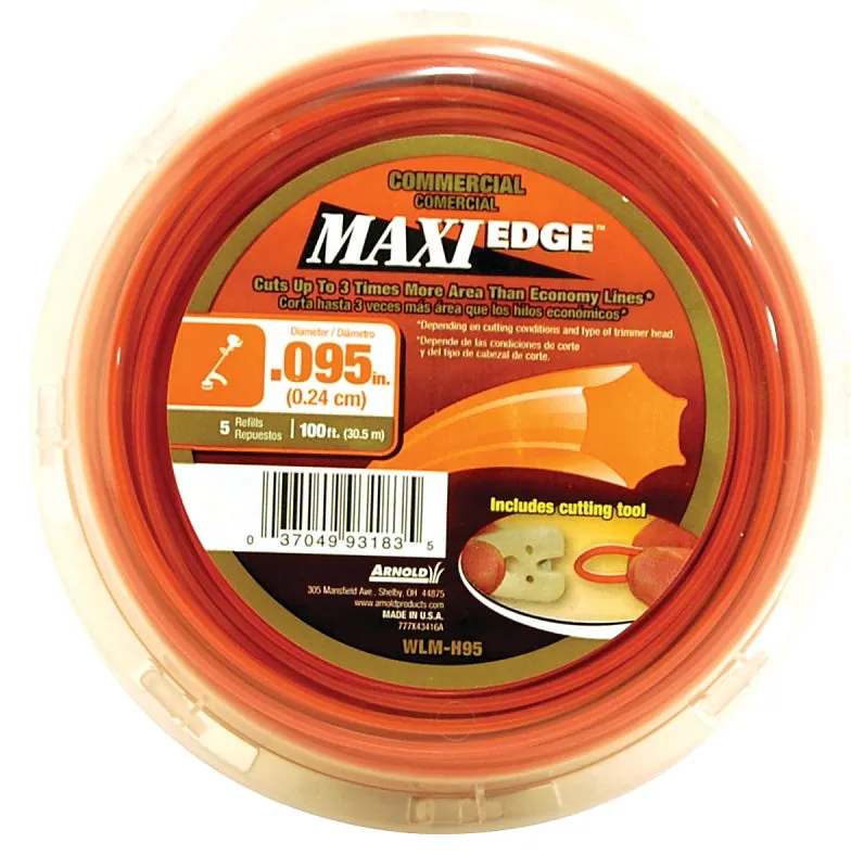 ARNOLD Maxi Edge WLM-H95 Trimmer Line, 0.095 in Dia, 100 ft L, Polymer, Orange :EA: QUANTITY: 1