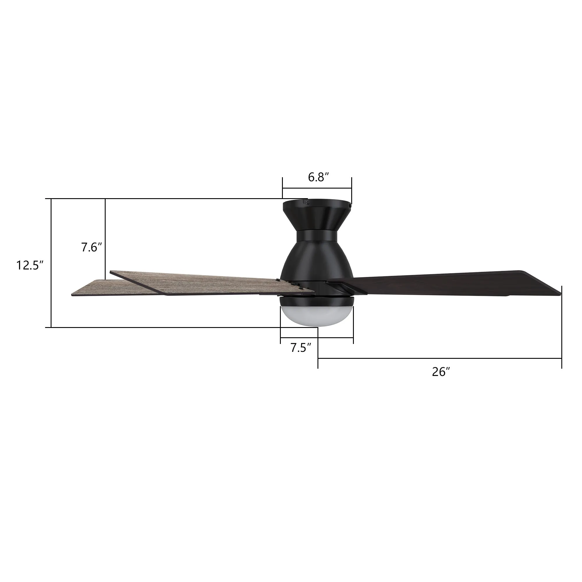 ASCENDER 52 inch 5-Blade Flush Mount Smart Ceiling Fan with LED Light & Remote Control - Black/Walnut & Barnwood (Reversible Blades)