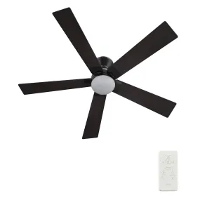 ASCENDER 52 inch 5-Blade Flush Mount Smart Ceiling Fan with LED Light & Remote Control - Black/Walnut & Barnwood (Reversible Blades)