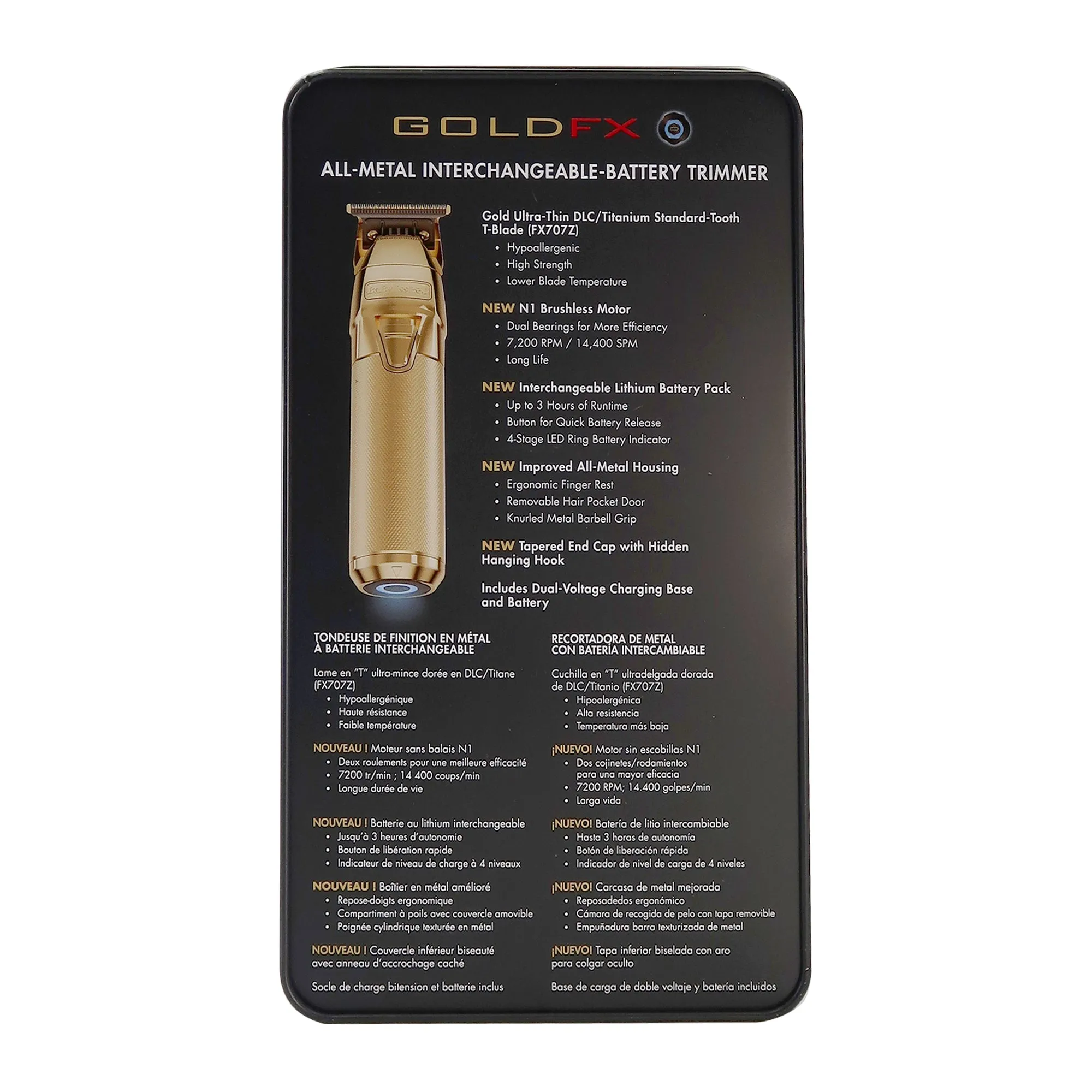 BaByliss Pro FXONE GOLDFX All-Metal Interchangeable-Battery Trimmer #FX799G with BaBylissPro Barberology Fade Soft Knuckle Neck Brush Black