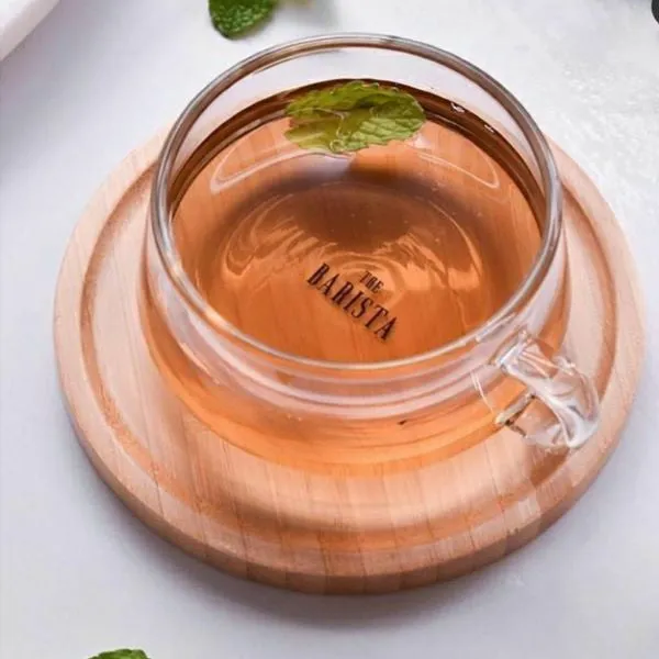 Barista 230ml Borosilicate Café Tea Coffee Cup & Bamboo Saucer 11405