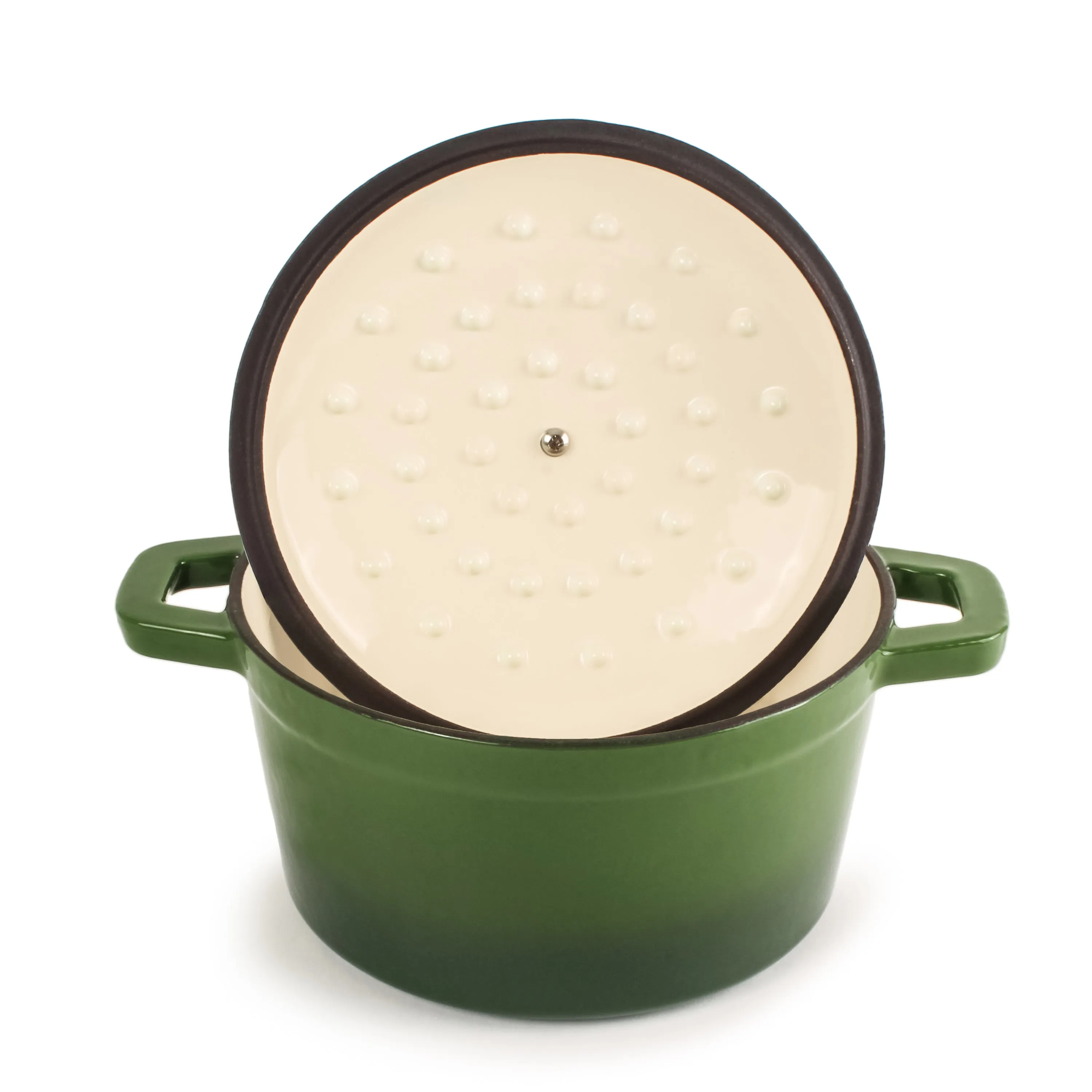 BergHOFF Neo 3pc Cast Iron Cookware Set, Fry Pan & Round Dutch Oven, Green