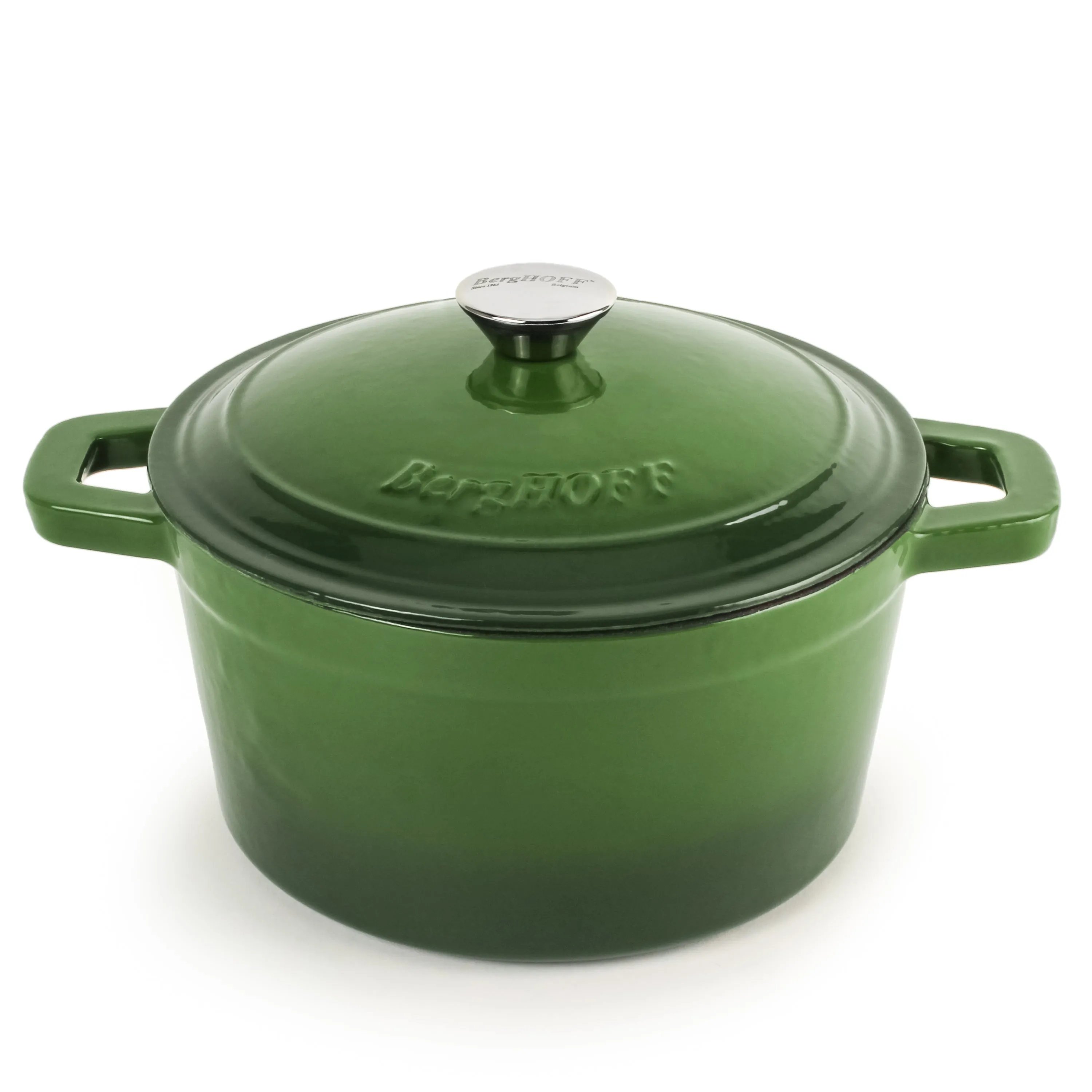 BergHOFF Neo 3pc Cast Iron Cookware Set, Fry Pan & Round Dutch Oven, Green