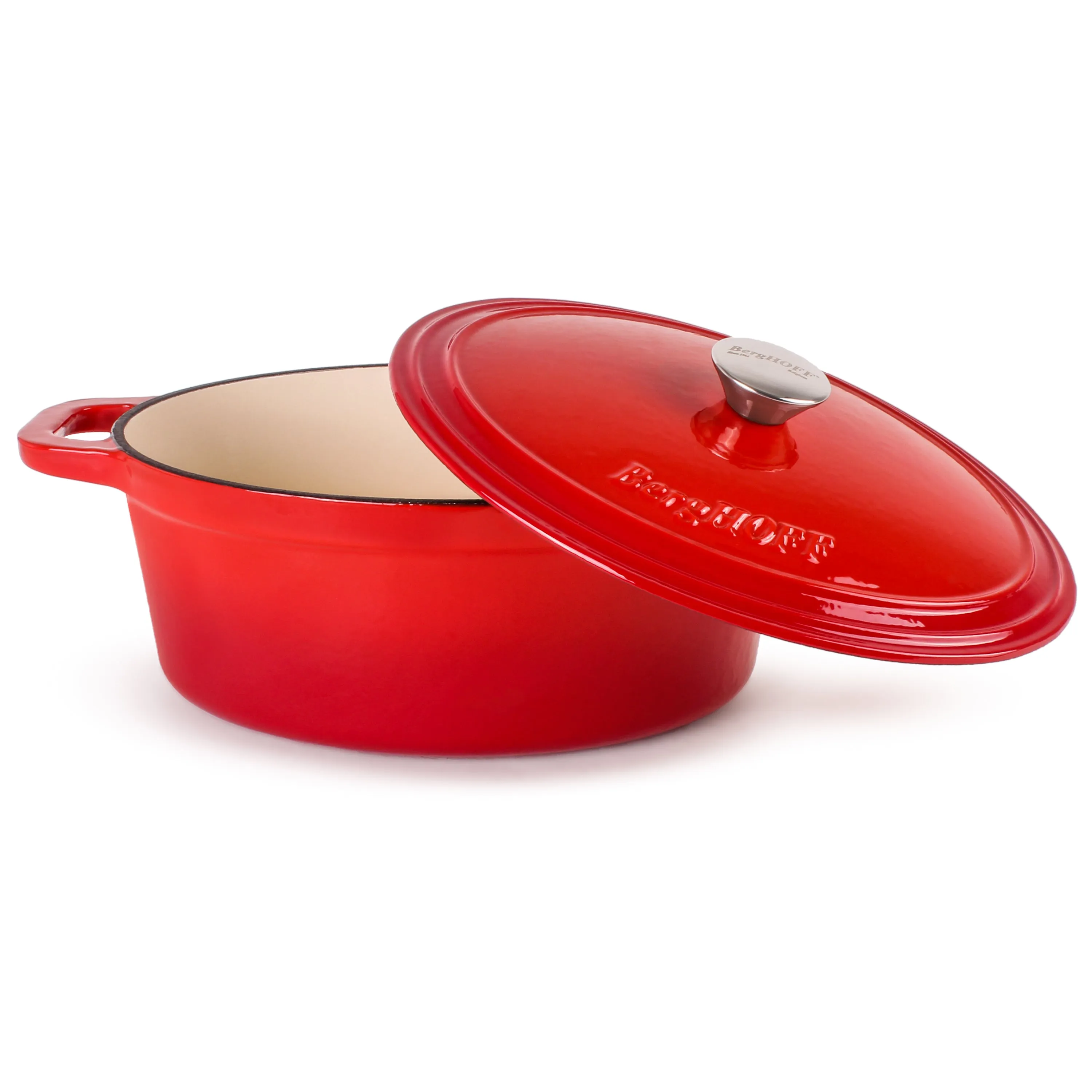 BergHOFF Neo 4pc Cast Iron Cookware Set, Grill Pan, Fry Pan & Oval Dutch Oven, Red