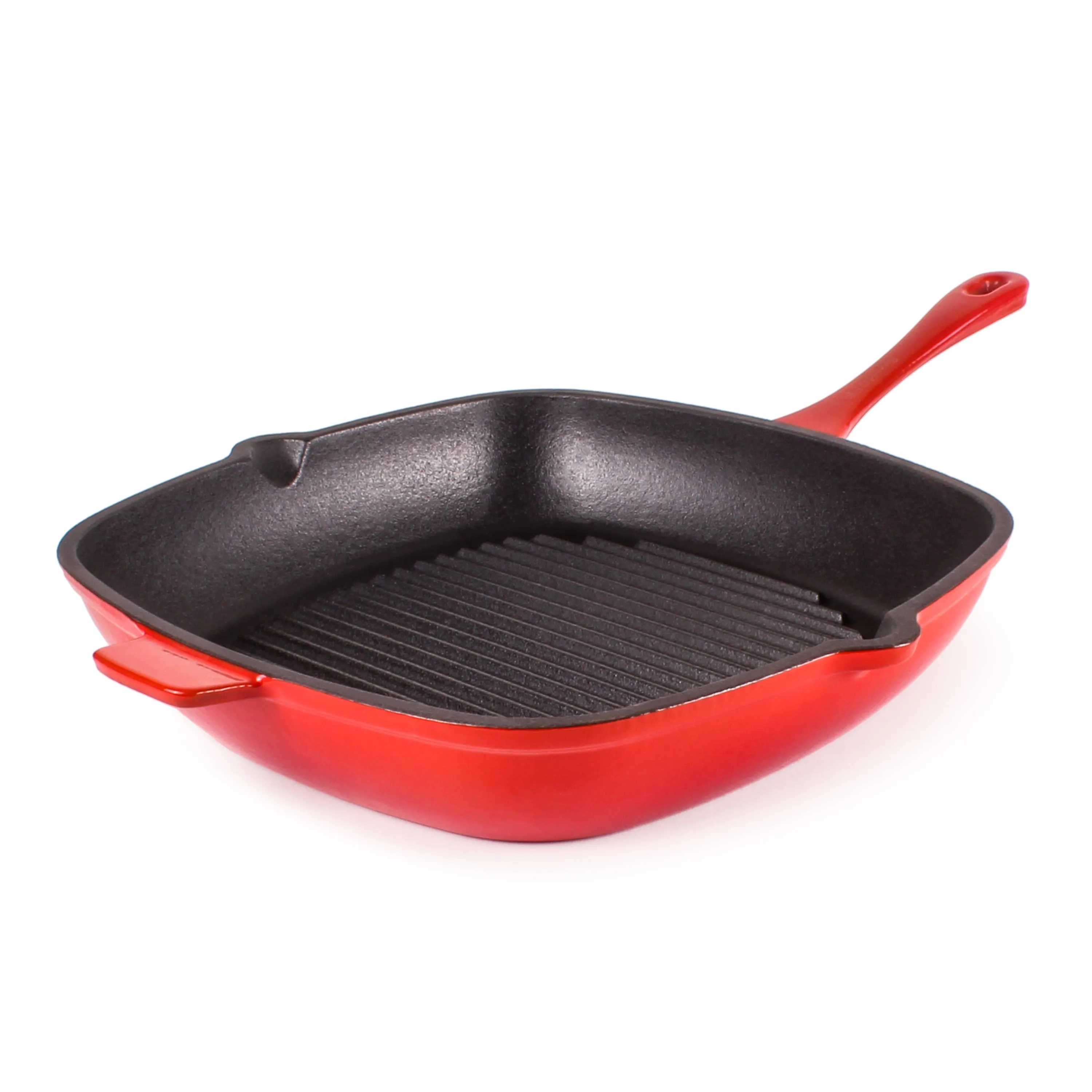 BergHOFF Neo 4pc Cast Iron Cookware Set, Grill Pan, Fry Pan & Oval Dutch Oven, Red