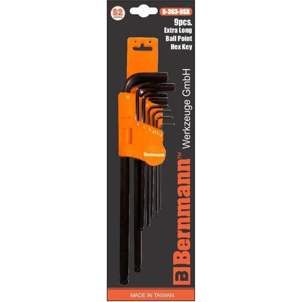 Bernmann B-363-9SR Hex Allen Wrench Set Ball-End (Extra Long)