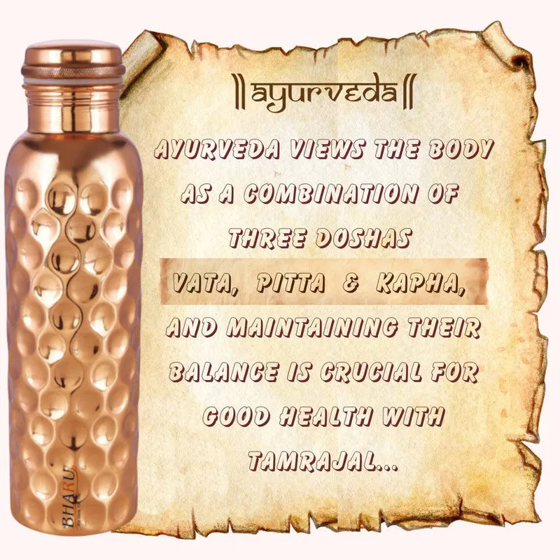 Bharu Diamond Shape Copper Bottle 1000 ml & 2 pcs Diamond Copper Glass