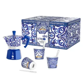 Bialetti Dolce & Gabbana Gift Set - Moka 3 Cup   3 Cups   Stirrers - Blue