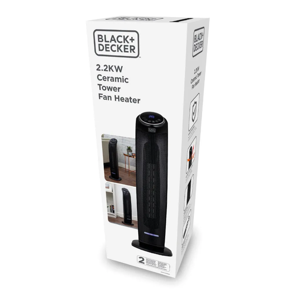 Black Decker Ceramic Tower Fan Heater 2.2KW  - Black