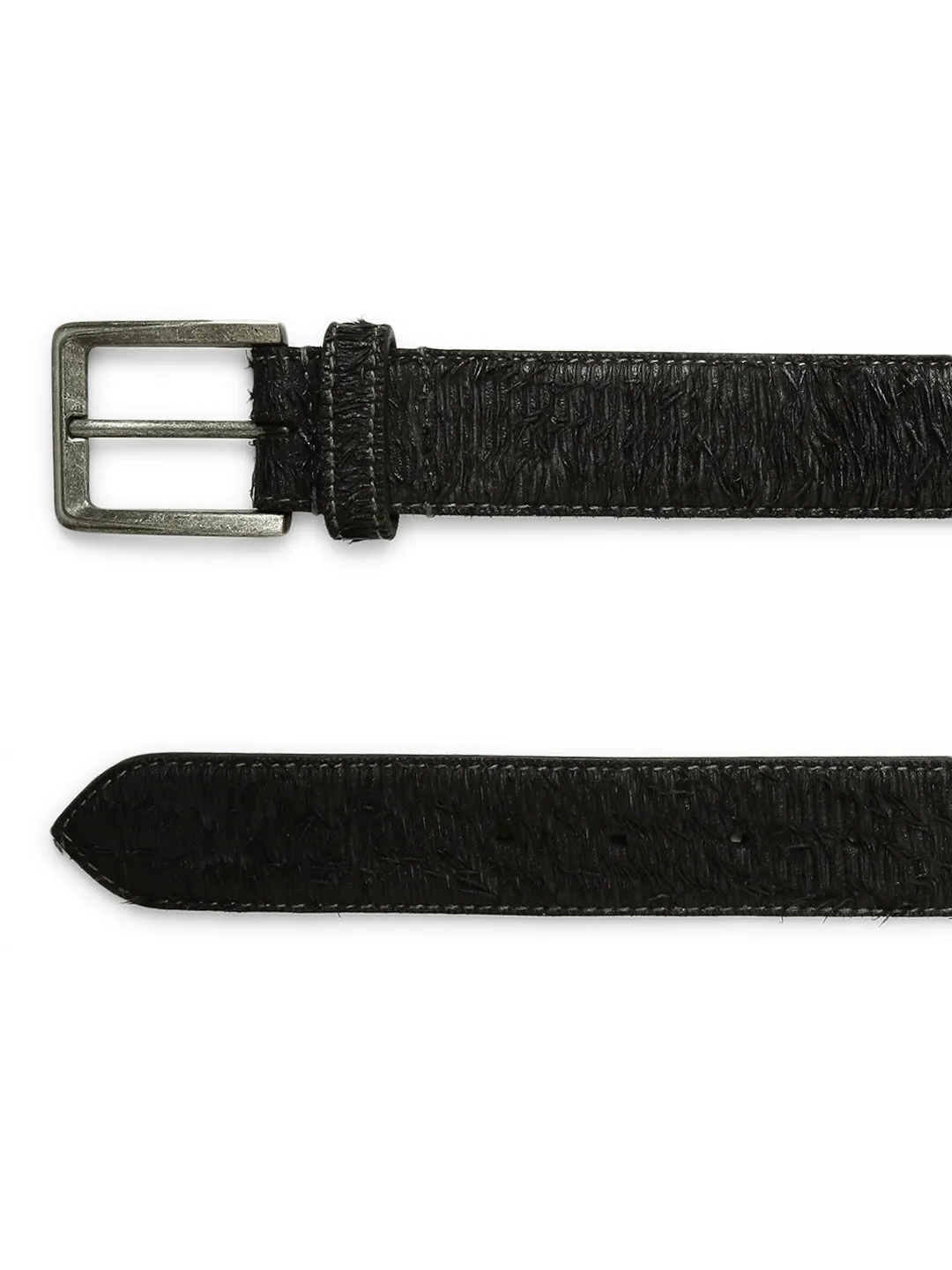 Black Razor-cut Leather Belt By Art N Vintage