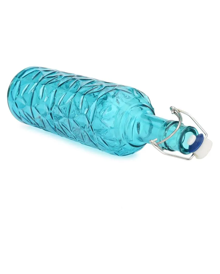 Blue Transparent Glass Water Bottle for Home or Office Classic Design for Daily Use | 1000 ML | 3 x 13 inches