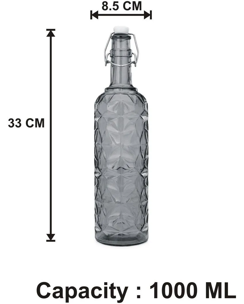 Blue Transparent Glass Water Bottle for Home or Office Classic Design for Daily Use | 1000 ML | 3 x 13 inches