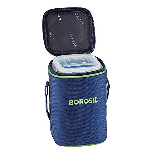 Borosil - Glass Lunch Box Set Of 3, Clear, 320 Ml, Microwave Safe Office Tiffin (12 X 12 X 6.5 Cm)