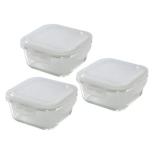 Borosil - Glass Lunch Box Set Of 3, Clear, 320 Ml, Microwave Safe Office Tiffin (12 X 12 X 6.5 Cm)