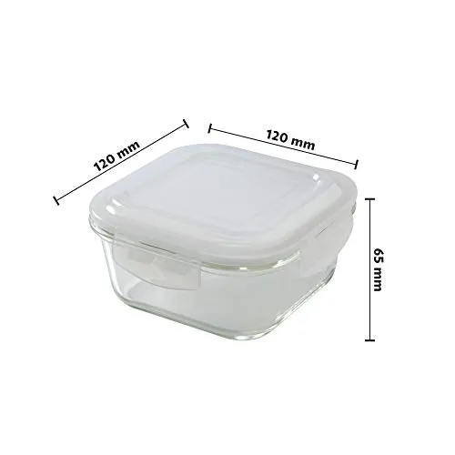 Borosil - Glass Lunch Box Set Of 3, Clear, 320 Ml, Microwave Safe Office Tiffin (12 X 12 X 6.5 Cm)