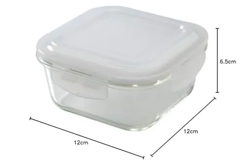 Borosil - Glass Lunch Box Set Of 3, Clear, 320 Ml, Microwave Safe Office Tiffin (12 X 12 X 6.5 Cm)