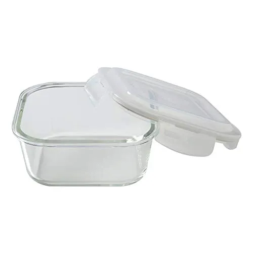 Borosil - Glass Lunch Box Set Of 3, Clear, 320 Ml, Microwave Safe Office Tiffin (12 X 12 X 6.5 Cm)