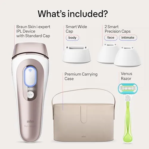 Braun SMART IPL Long-lasting Laser Hair Removal Device for Women & Men, Skin i·Expert, Home Hair Removal, Free App, Vanity Case, Venus Razor, 3 Smart Heads, Alternative for Laser Hair Removal, PL7243