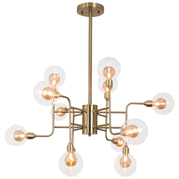 Bright Star Lighting CH260/12 BRASS Metal and Glass Chandelier