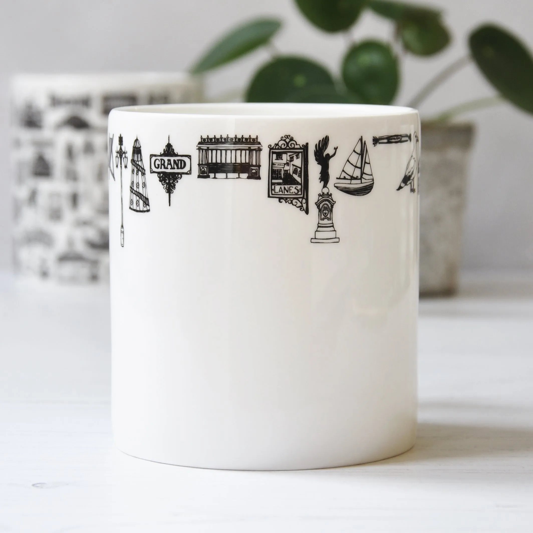 Brighton rim illustrated black and white mug