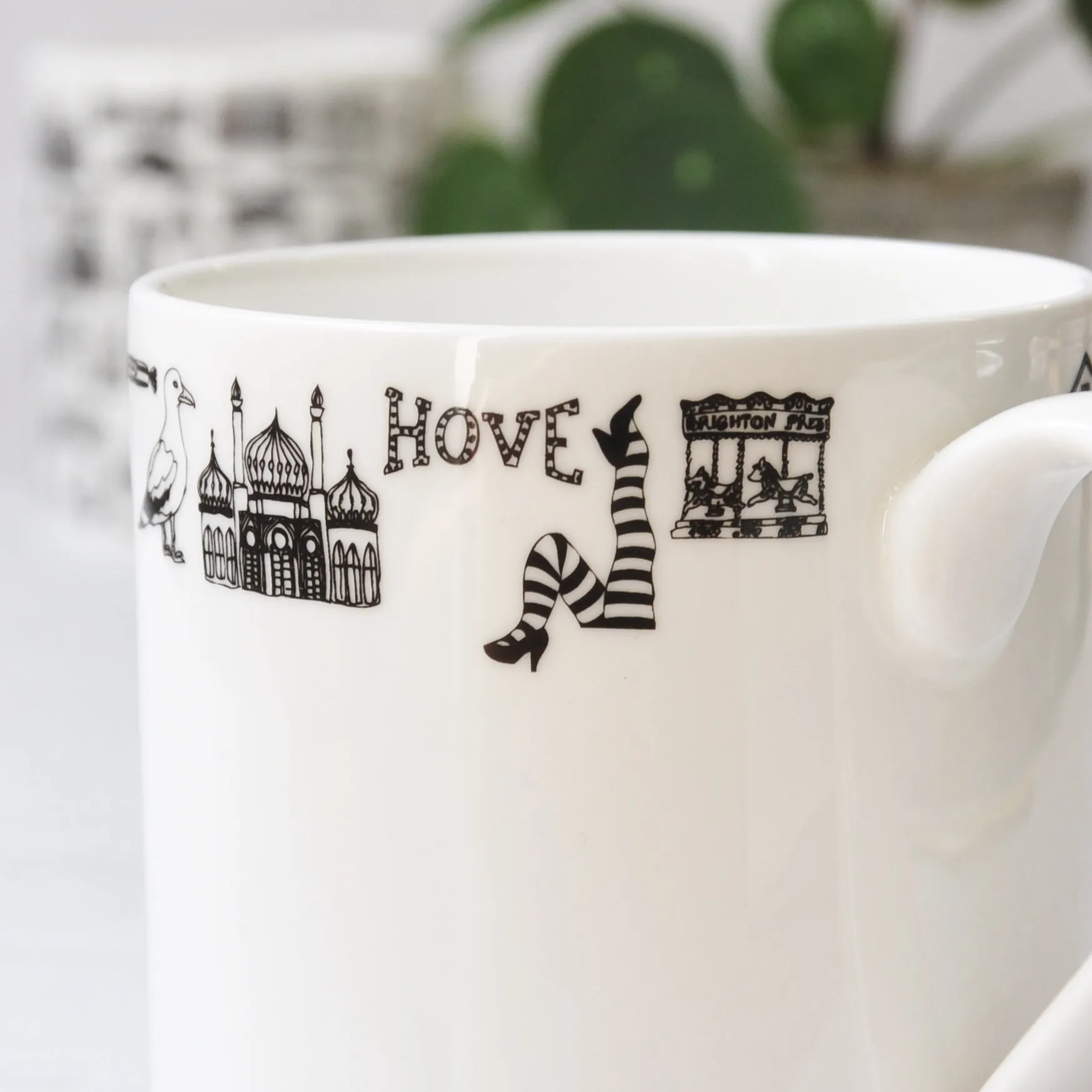 Brighton rim illustrated black and white mug