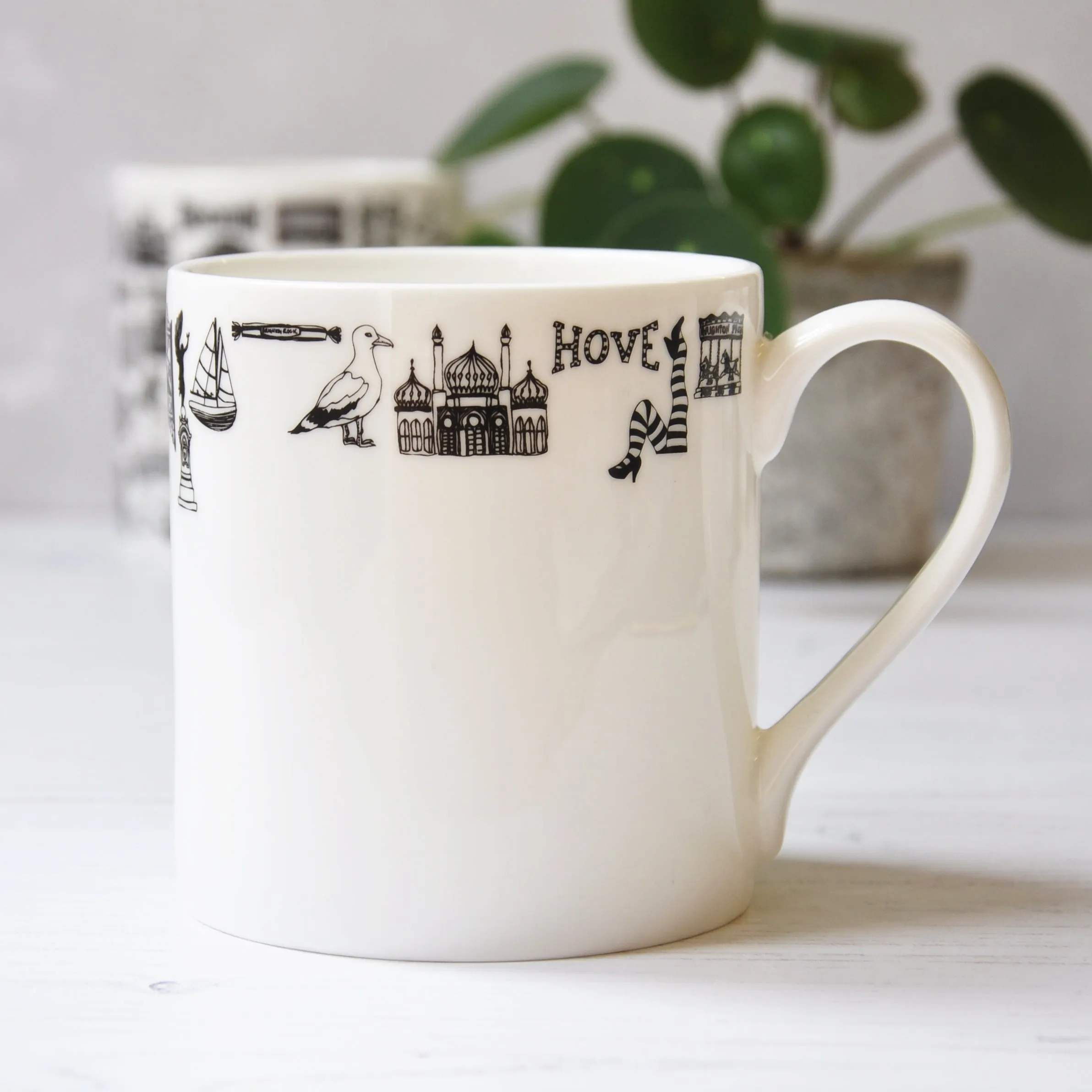 Brighton rim illustrated black and white mug